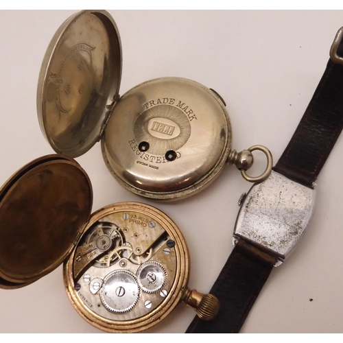 873 - A white metal mounted Tell centre Seconds Chronograph pocket watch together with a Gold plated (af) ... 