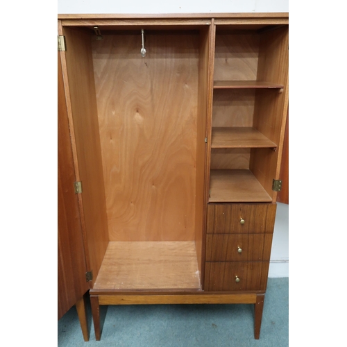 103 - A mid 20th century teak Uniflex gents wardrobe with larger door alongside smaller door over three sh... 