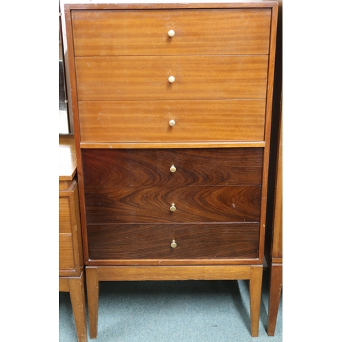 104 - A mid 20th century teak Uniflex chest of six drawers on square tapering supports, 115cm high x 61cm ... 