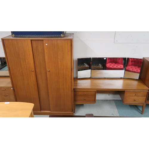 105 - A lot comprising mid 20th century teak triple plate dressing table, 117cm high x 153cm wide x 50cm d... 