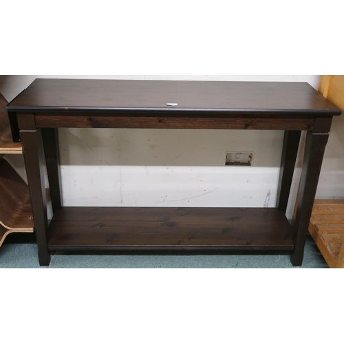 109 - A lot comprising stained teak two tier hall table, 76cm high x 120cm wide x 36cm deep and a contempo... 