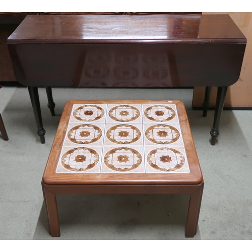 117 - A lot comprising G Plan style tile top coffee table, 37cm high x 71cm wide x 71cm deep and a drop si... 