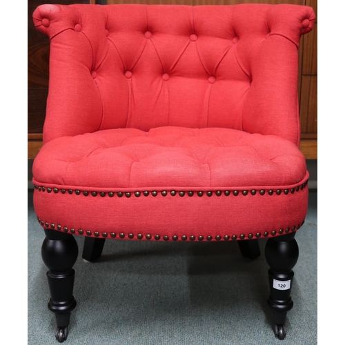 120 - A contemporary Tudor red fabric button back upholstered 