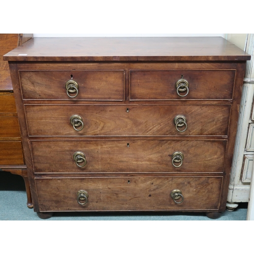 133 - A 19th century mahogany two over three chest of drawers with brass ring drawer pulls on bun feet, 96... 