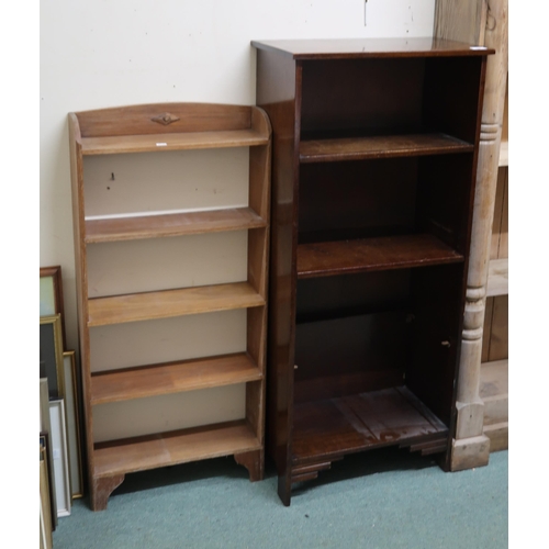 157 - A lot comprising mahogany open bookcase, 121cm high x 53cm wide x 30cm deep and another pine open bo... 