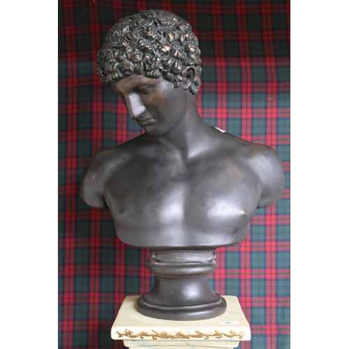 16 - A contemporary classical style resin bust on a 20th century gilt and faux marble plinth, 134cm high