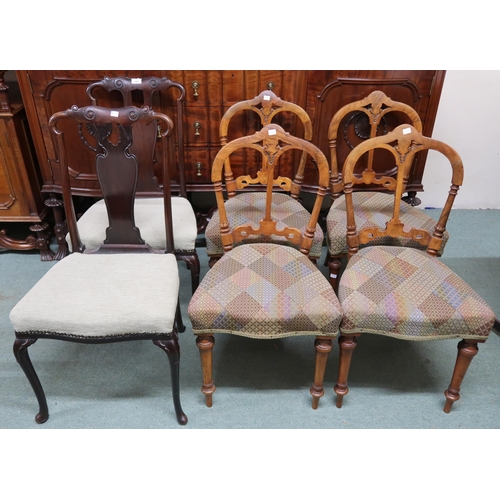 165 - A set of four Victorian walnut parlour chairs and another pair of Victorian ebonised chairs (6)