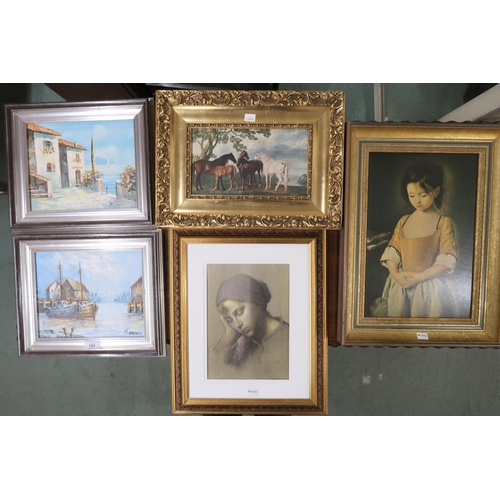 168 - A lot of five assorted framed artworks (5)