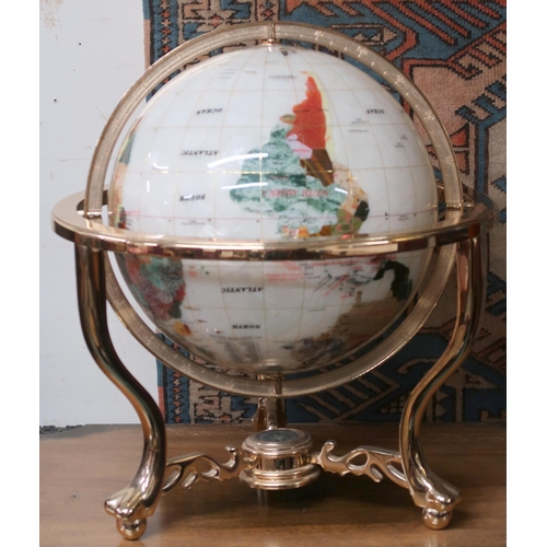 4 - A 20th century brass framed stone inlaid countertop globe 