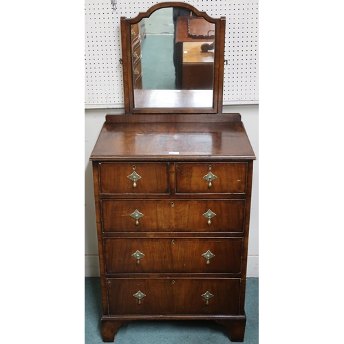 67 - A 19th century mahogany dressing chest with dressing mirror mounted on two over three chest on brack... 