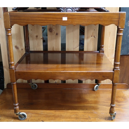 69 - A 20th century walnut veneered corner drinks cabinet, 173cm high x 59cm wide and a two tier mahogany... 