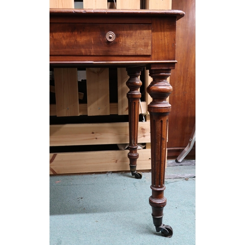 70 - A Victorian mahogany two drawer hall table on turned supports terminating in brass casters, 80cm hig... 