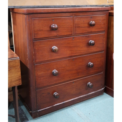 83 - A Victorian beech two over three chest of drawers with turned handles on plinth base, 106cm high x 9... 