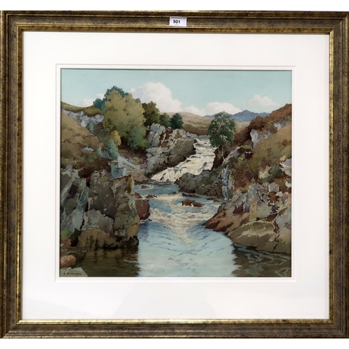 901 - ALEXANDER P. THOMSON (SCOTTISH 1887-1962) Falls on the river Bran, watercolour, signed lower left, 4... 