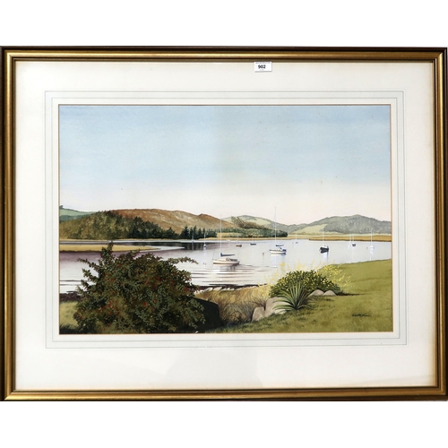 902 - FRANK COLCLOUGH (SCOTTISH b.1975) Moorings, Kippford, watercolour, signed lower right, 50 x 72cm... 