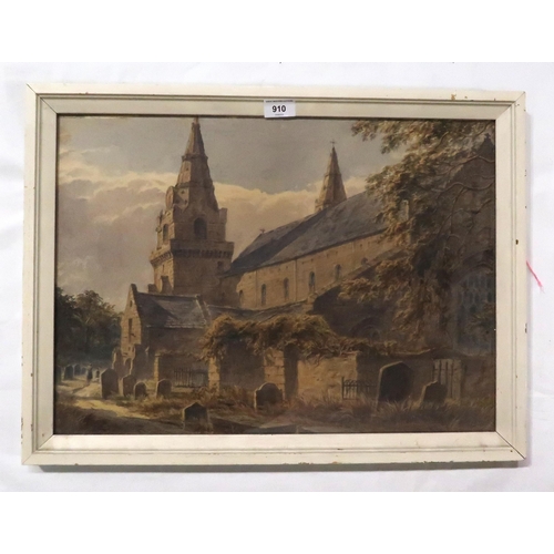 910 - EDWARD SMALL Church and graveyard, signed, watercolour, 39 x 54cm