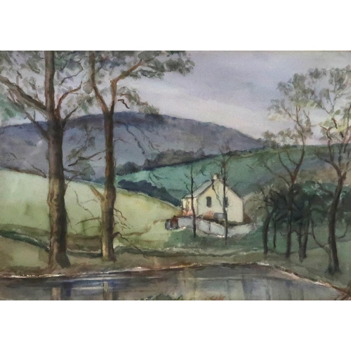 911 - BRITISH SCHOOL Figures beside a lake, watercolour, 34 x 51cm and another (2)