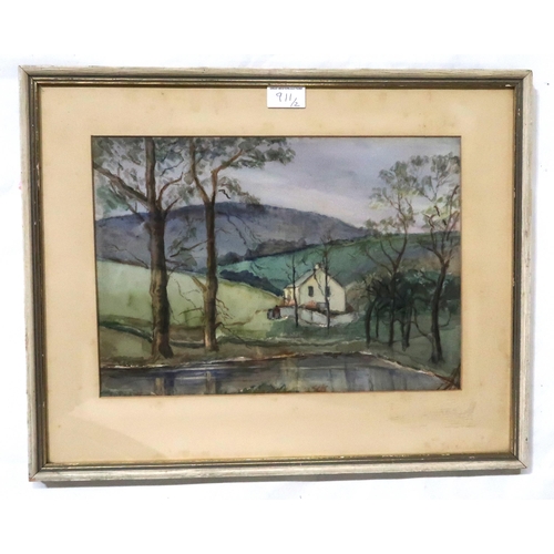 911 - BRITISH SCHOOL Figures beside a lake, watercolour, 34 x 51cm and another (2)