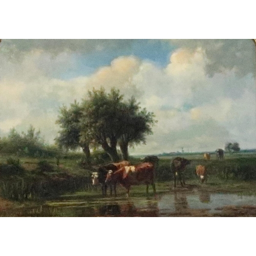 917 - BRANDENBERG Cattle grazing at a stream, signed, oil on panel, 31 x 42cm