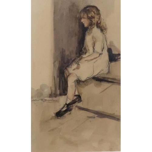 919 - JOHN RANKINE BARCLAY Study of a girl seated, signed, watercolour, 31 x 18cm