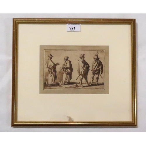 921 - MANNER OF CORNELIS BLOEMART Figure study of four men, ink and watercolour, 10 x 16cm... 