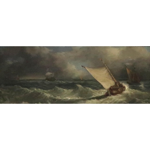 923 - BRITISH SCHOOL Luggers, oil on panel,19 x 46cm 