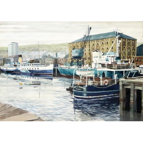 924 - JAMES WALLACE (BRITISH b.1925-) Talisman at Greenock, watercolour, signed lower right, 34 x 50cm, to... 