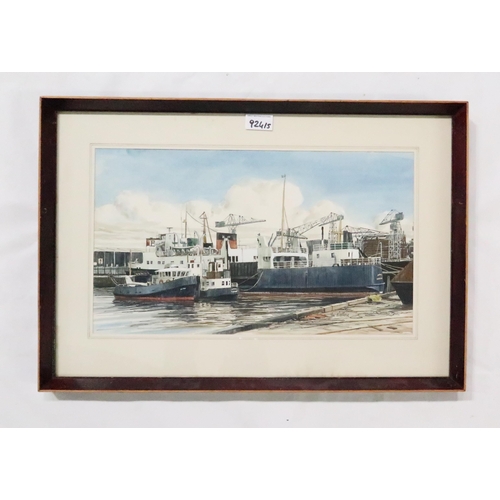 924 - JAMES WALLACE (BRITISH b.1925-) Talisman at Greenock, watercolour, signed lower right, 34 x 50cm, to... 