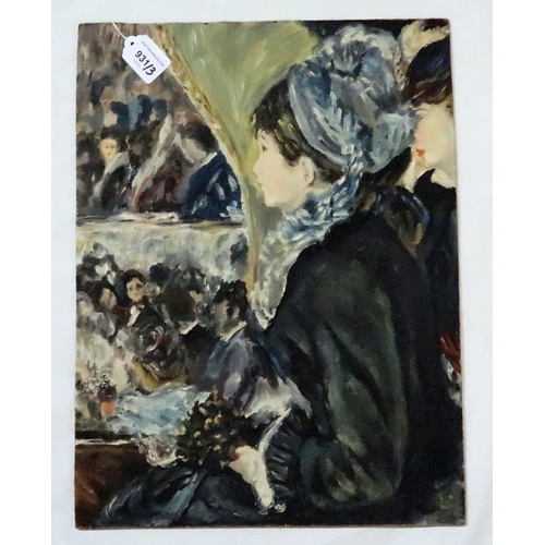 931 - AFTER PIERRE-AUGUSTE RENOIR (1841-1919) At the Teatre, oil on board, 50 x 35cm, together with 2 othe... 