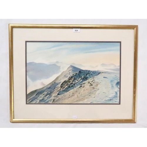 934 - J. CAMPBELL Winter mountainous landscape, signed, watercolour,35 x 53cm