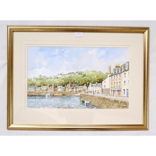 936 - IRVINE RUSSELL Inveraray, signed, acrylic, 18 x 26cm and two watercolours (3)