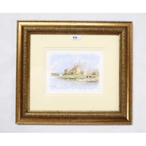 938 - IRVINE RUSSELL Eilean Donan, signed, watercolour, 17 x 22cm and two others (3)