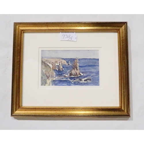 938 - IRVINE RUSSELL Eilean Donan, signed, watercolour, 17 x 22cm and two others (3)