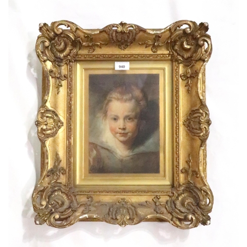 940 - AFTER PIETER PAUL RUBENS Childs head, print in gilt gesso frame