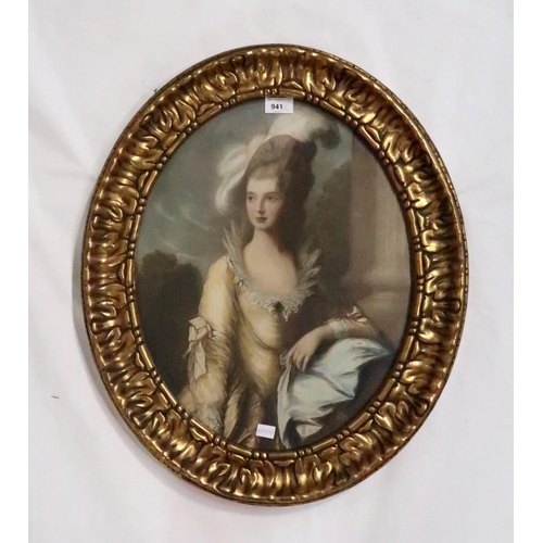 941 - AFTER GAINSBOROUGH Two portraits,prints in gilt gesso frames (2)