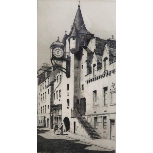 943 - A.P.THOMSON Old Tolbooth, Canongate, Edinburgh, signed, etching, 32 x 17cm and another (2)... 