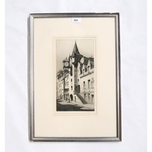 943 - A.P.THOMSON Old Tolbooth, Canongate, Edinburgh, signed, etching, 32 x 17cm and another (2)... 