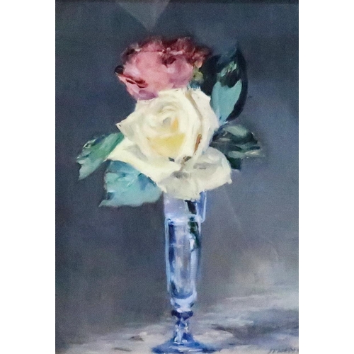 955 - AFTER ÉDOUARD MANET (FRENCH 1832-1883)ROSES IN A CHAMPAGNE GLASSPrint multiple, 35 x 26cmTogether wi... 