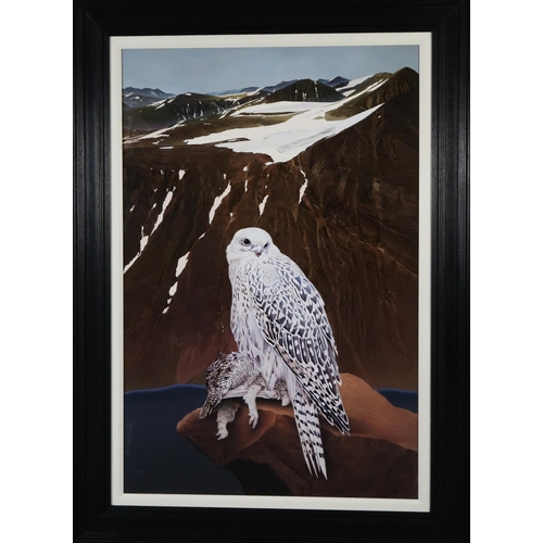 3072 - PETER GOODFELLOW (BRITISH 1950-2022)GYR FALCONOil on gesso panel, 99 x 65cm (39 x 25.5