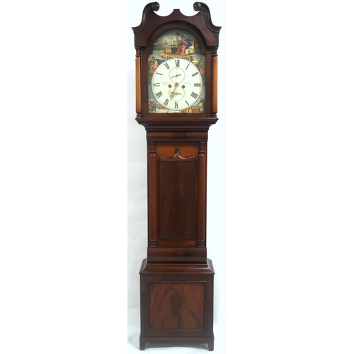 2017 - A 19TH CENTURY MAHOGANY CASED JOHN SMITH OF BATHGATE LONGCASE CLOCK with painted face depicting four... 