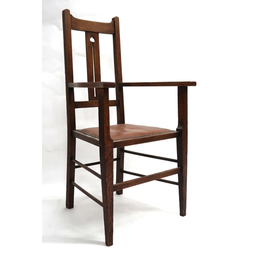 2002 - A SET OF EIGHT LATE VICTORIAN OAK ARTS & CRAFTS DINING CHAIRS comprising two carvers with pierce... 