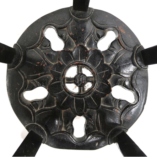 2015 - A LATE 19TH CENTURY CHINESE HARDWOOD JARDINIERE carved pentagonal top with circular marble inset ove... 