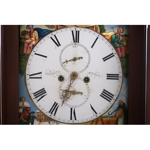 2017 - A 19TH CENTURY MAHOGANY CASED JOHN SMITH OF BATHGATE LONGCASE CLOCK with painted face depicting four... 