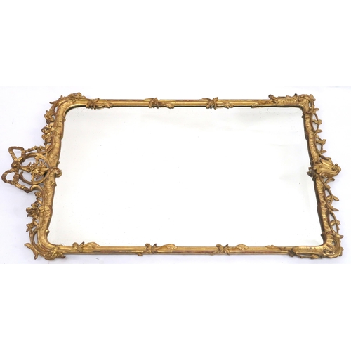 2034 - A 19TH CENTURY GILT FRAMED PIER MIRROR with ribbon surmount over floral foliate mouldings around bev... 