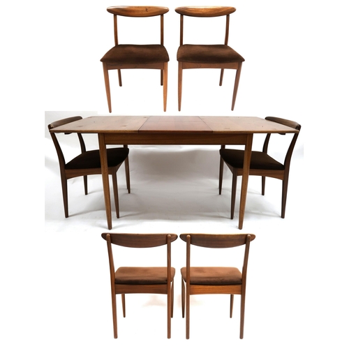 2108 - A MID 20TH CENTURY TEAK GREAVES AND THOMAS EXTENDING DINING TABLE AND SIX CHAIRS dining table with s... 