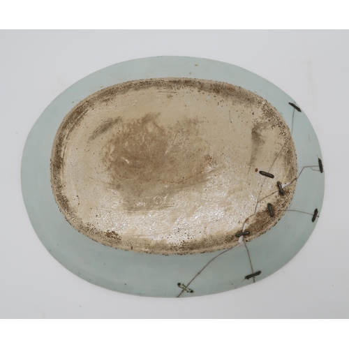 2365 - TWO CHINESE PSEUDO TOBACCO LEAF ASHETSof oval form, the larger 29.4cm wide, the other 25.2cm wide, Q... 