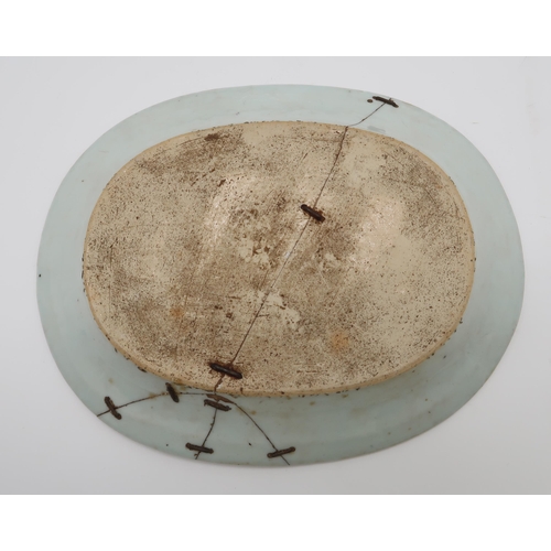 2365 - TWO CHINESE PSEUDO TOBACCO LEAF ASHETSof oval form, the larger 29.4cm wide, the other 25.2cm wide, Q... 