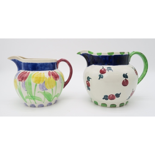 2170 - RICHARD AMOUR FOR BOUGH POTTERYA tulip painted jug, Columbine painted dish and streaky glaze pot, to... 