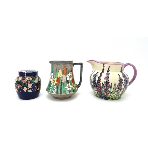 2176 - A COLLECTION OF SCOTTISH LADY ARTIST PAINTED CERAMICS to include two Helen Paxton Brown jugs, a pres... 