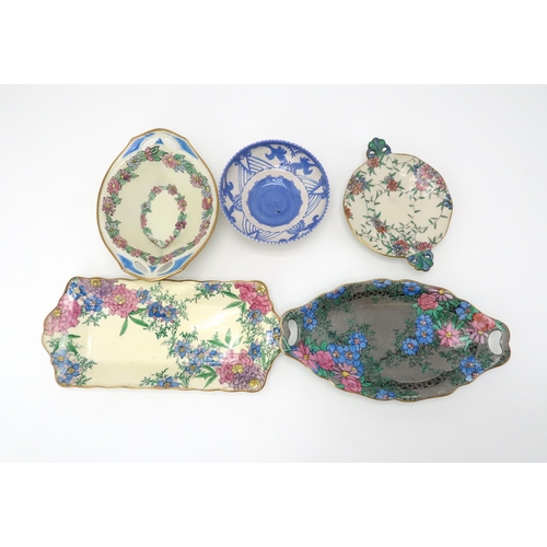 2177 - A COLLECTION OF SCOTTISH LADY ARTIST PAINTED CERAMICSincluding a Helen Paxton Brown square dish, an ... 